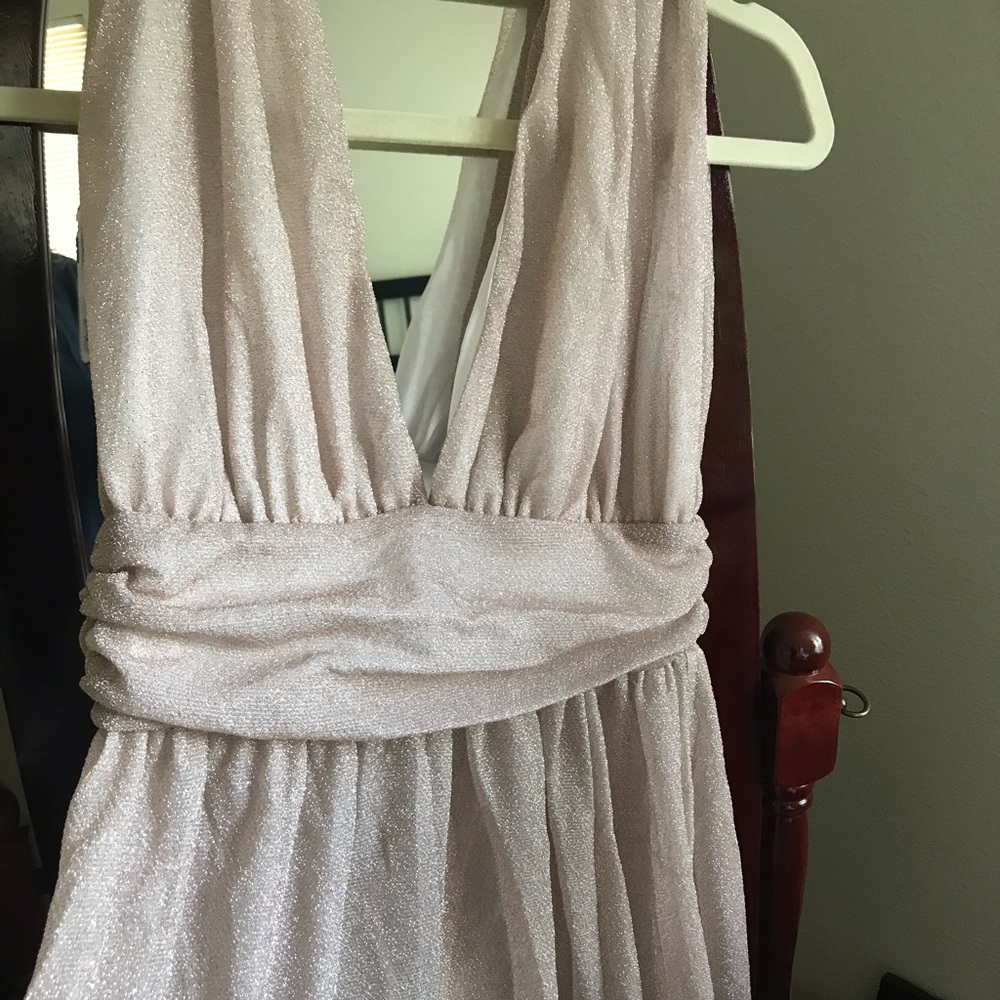 Flowy blush dress with deep v front and back